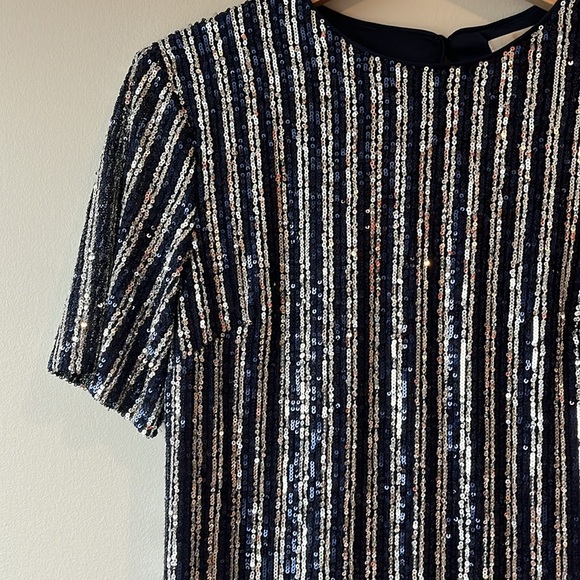 NWT Anthropologie Flat White Short-Sleeve Sequin Stripe Midi Dress - Picture 6 of 6